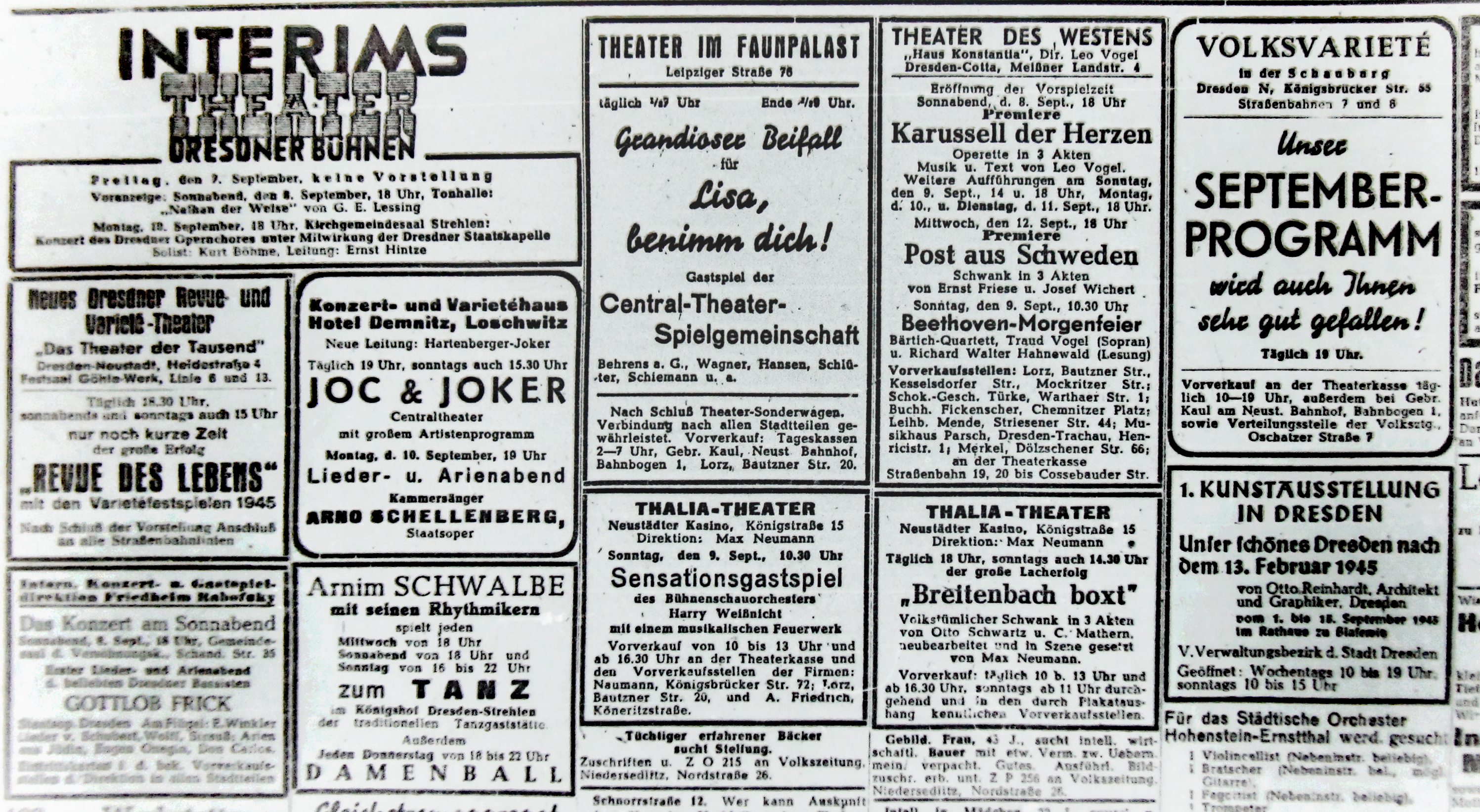 Zeitungsanzeigen 1945