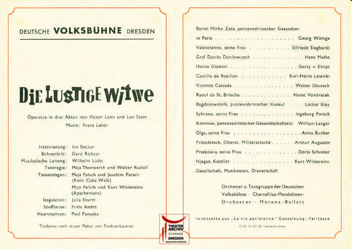 Programmzettel Lustige Witwe 1947